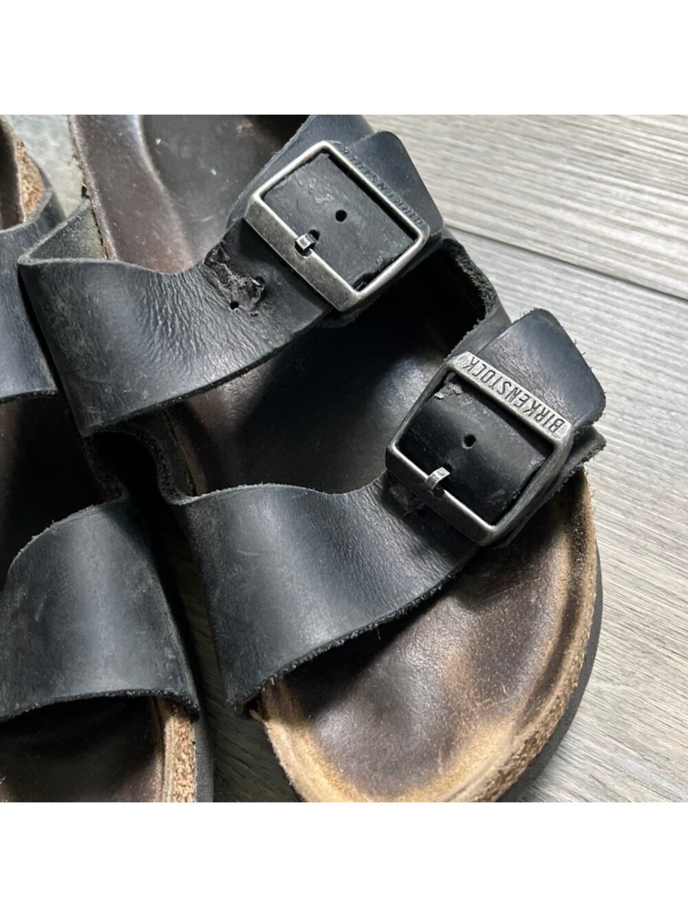 Birkenstock Arizona Womens Size 38 Black Strap Slide Sandals Soft Footbed - Picture 4 of 8
